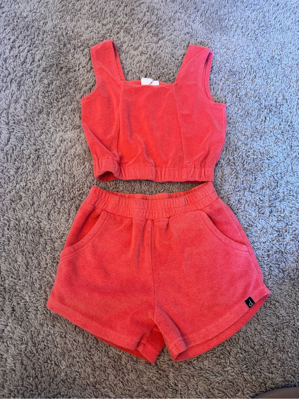 Girls Coral Terry Cloth Crop Tank & Shorts Set